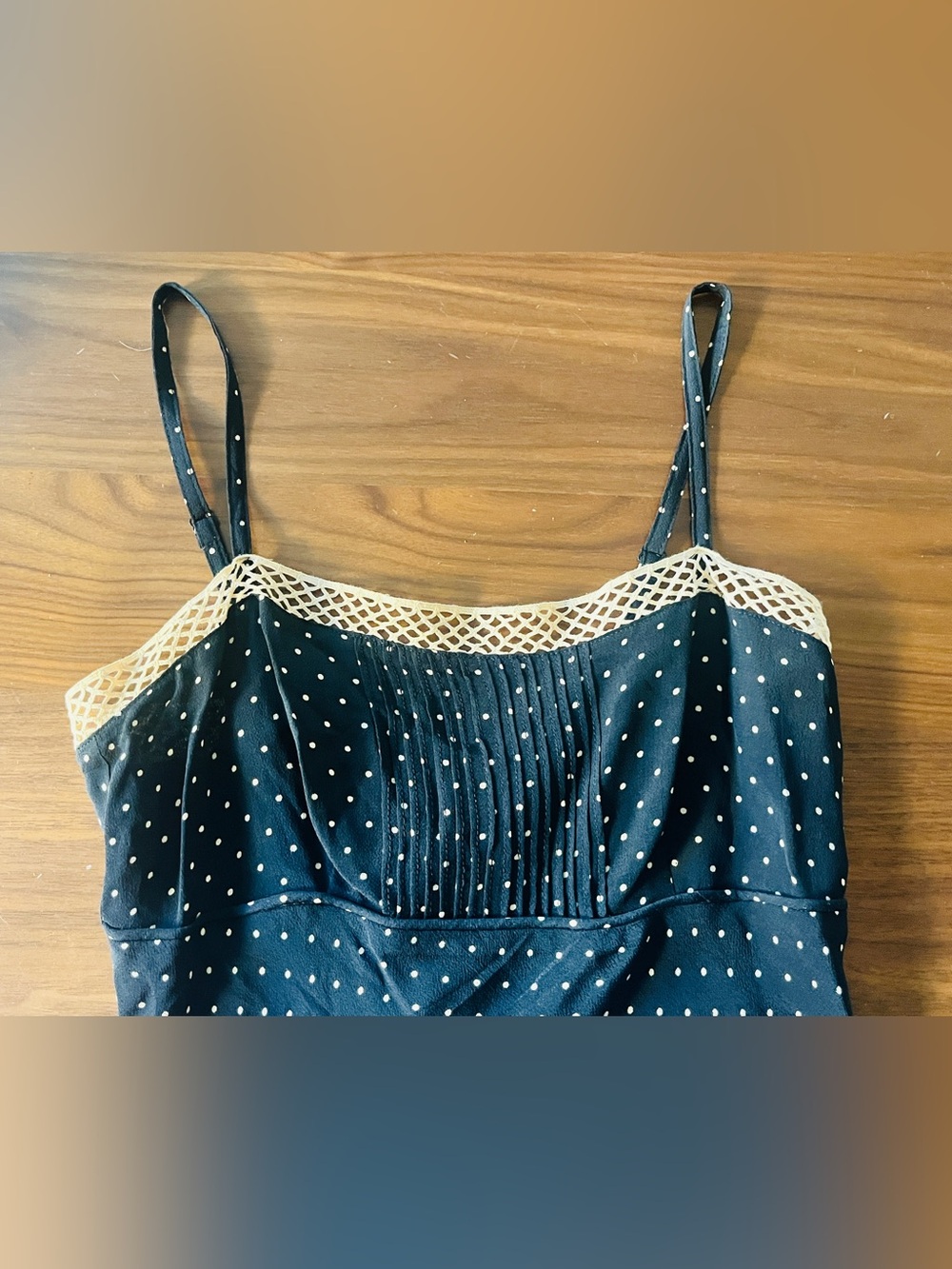 Betsey Johnson Black Polka Dot Slip Dress with Beige Lace Trim Petite - Picture 6 of 6